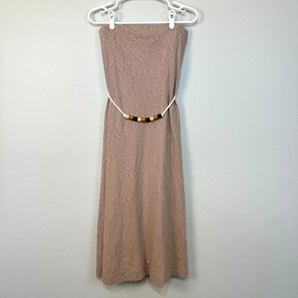 Free People Beach Peyton Dress Strapless Tube Style Pull On Belted Tan Size S - Picture 3 of 14